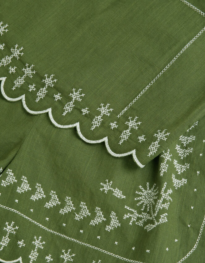 Embroidered Scallop Tank & Shorts Set, Green (KHAKI), large