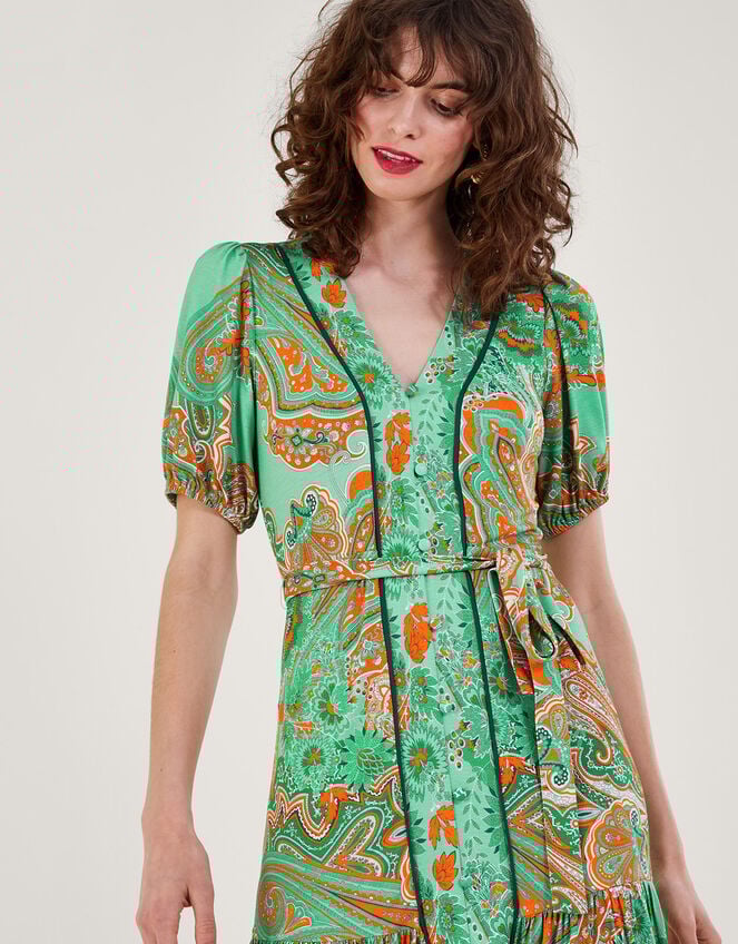 Skye Scarf Print Dress, Green (GREEN), large