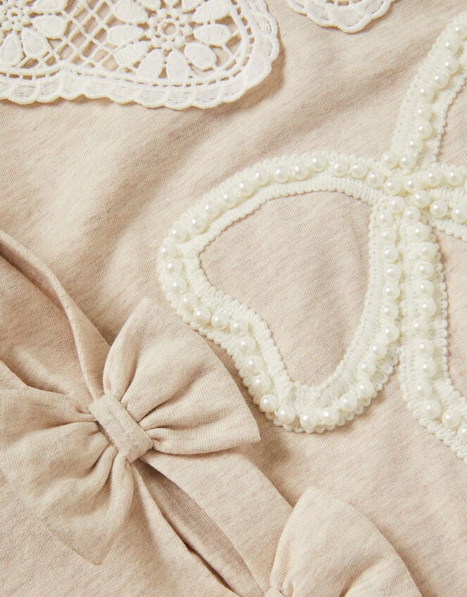 Bow Embellished Collar Sweatshirt, Ivory (IVORY), large