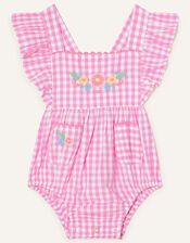 Newborn Floral Gingham Romper Set, Pink (PINK), large