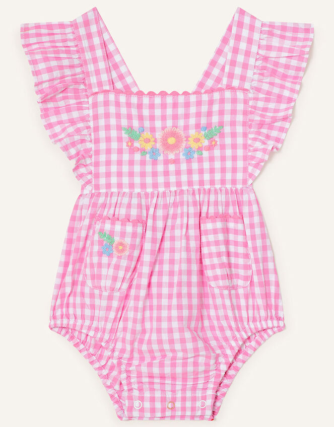Newborn Floral Gingham Romper Set, Pink (PINK), large