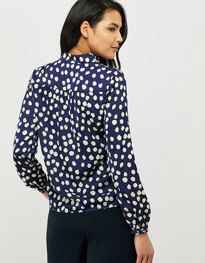 Samara Spot Satin Blouse with Recycled Polyester, Blue (NAVY), large
