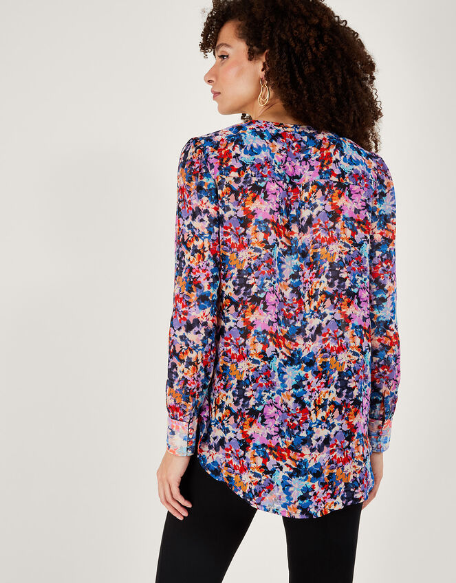 Palmer Print Pleated Blouse in Sustainable Viscose, Ivory (IVORY), large