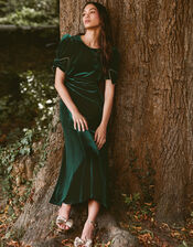 Belle Velvet Bow Dress, Green (GREEN), large