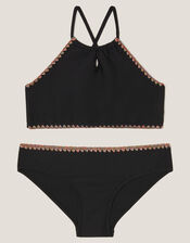 Rainbow Stitch Ribbed Bikini Set, Black (BLACK), large