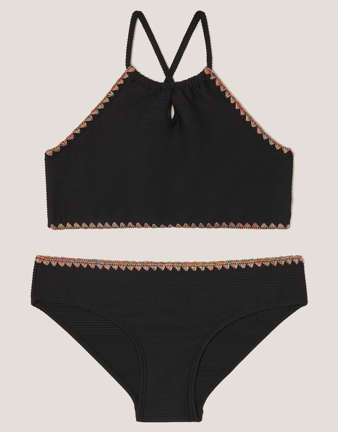 Rainbow Stitch Ribbed Bikini Set, Black (BLACK), large
