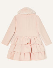 Triple Frill Coat with Faux Fur Collar, Pink (PALE PINK), large