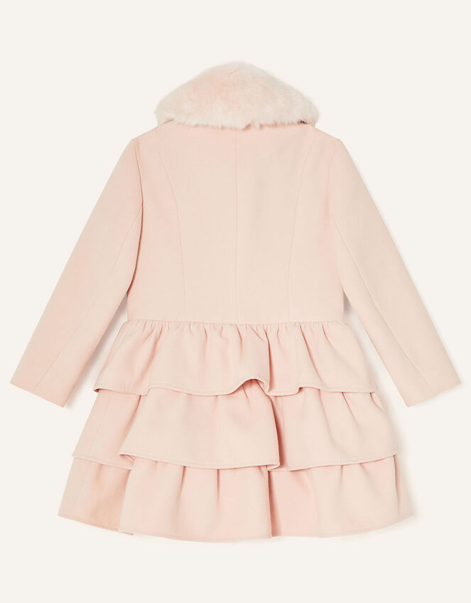 Triple Frill Coat with Faux Fur Collar, Pink (PALE PINK), large