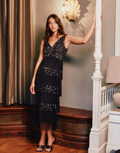Felicity Fringe Embellished Dress, Black (BLACK), large