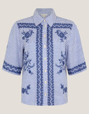 Marlowe Floral Embroidered Stripe Shirt, Blue (BLUE), large