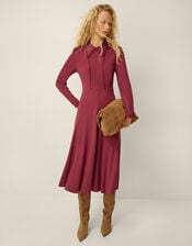 Zoe Pointed Collar Jersey Midi Dress, Red (BURGUNDY), large