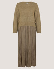 Nayla Jumper Pleated Midi Dress, Mink (MINK), large