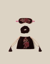 Floral Embroidered Velvet Eye Mask & Hair Scrunchie Gift Set, , large