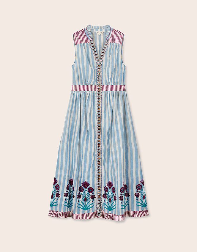 East Rylea Placement Print Cotton Midi Dress, Blue (BLUE), large