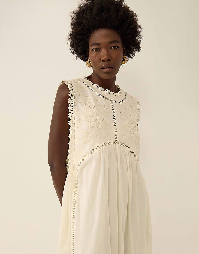 East Winnie Broderie Cotton Dress, White (WARM IVORY), large