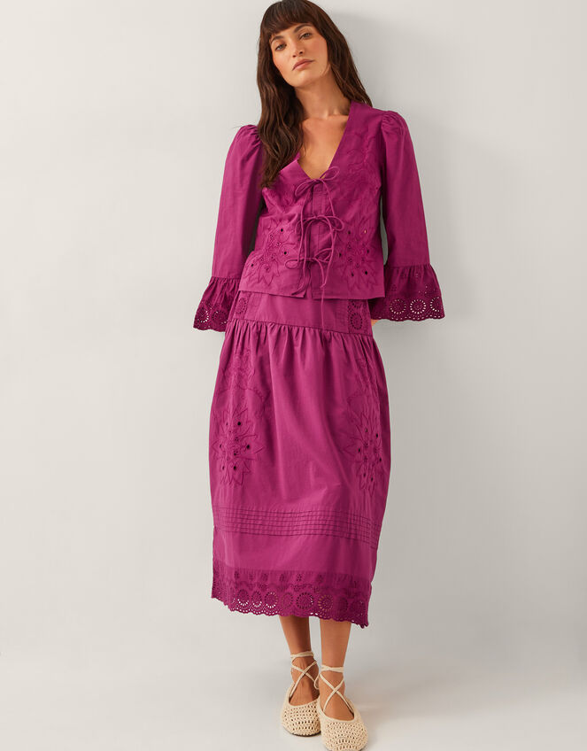Saoirse Broderie Tie Blouse, Red (BURGUNDY), large