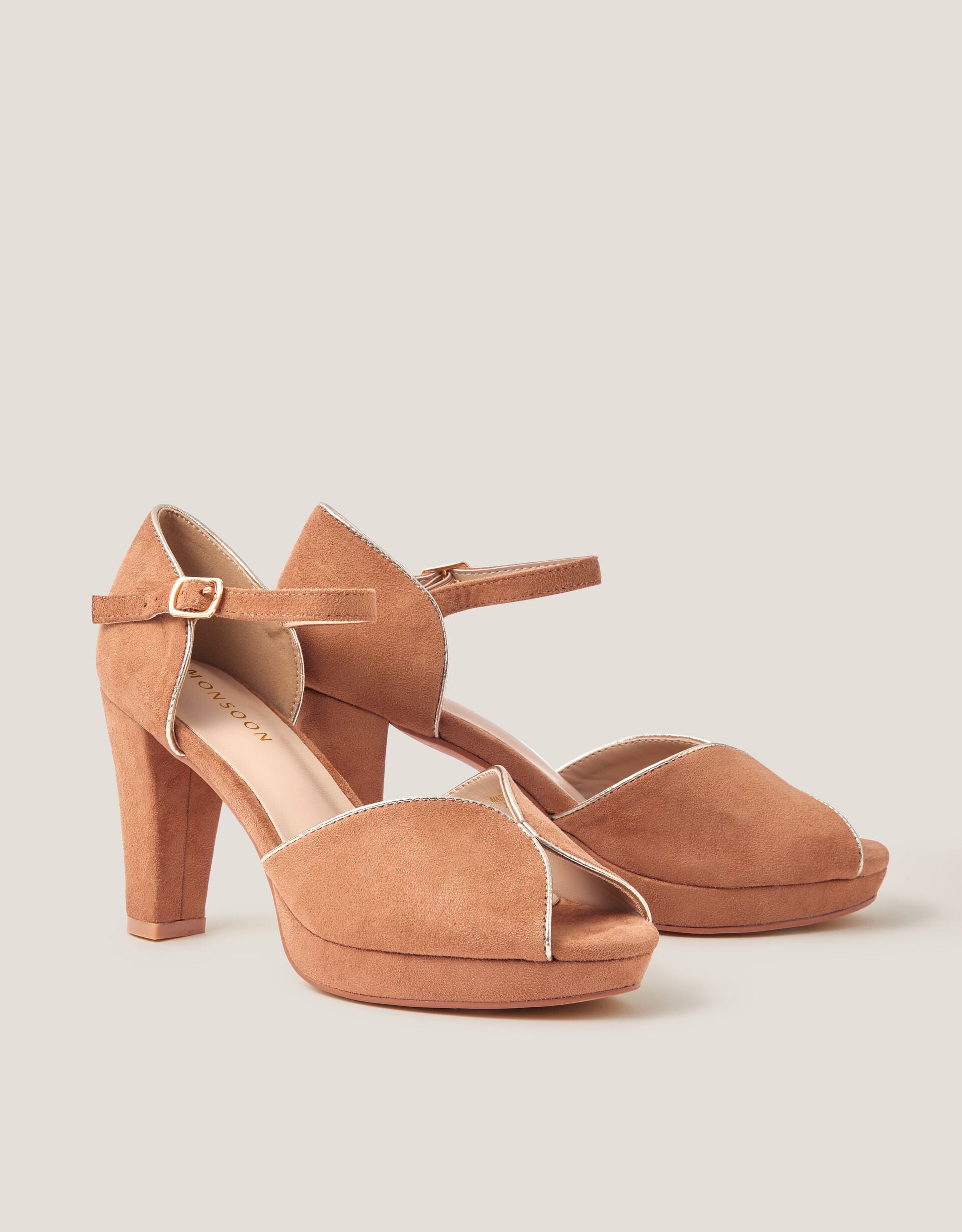 Gabi Gold Trim Platform Heels Natural