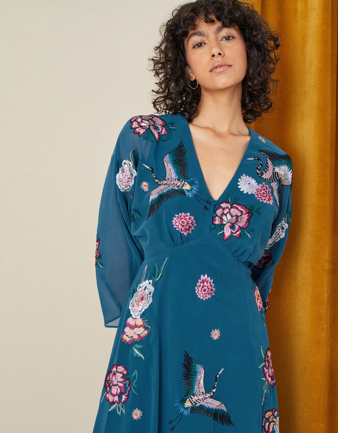Abby Embroidered Midi Dress, Teal (TEAL), large