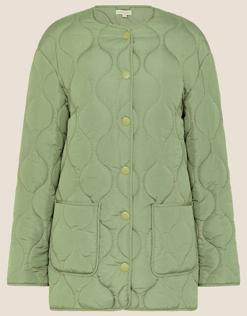 Octavia Quilted Short Coat with Recycled Polyester, Green (KHAKI), large