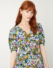 Floral Wrap Dress in Sustainable Viscose, Green (GREEN), large
