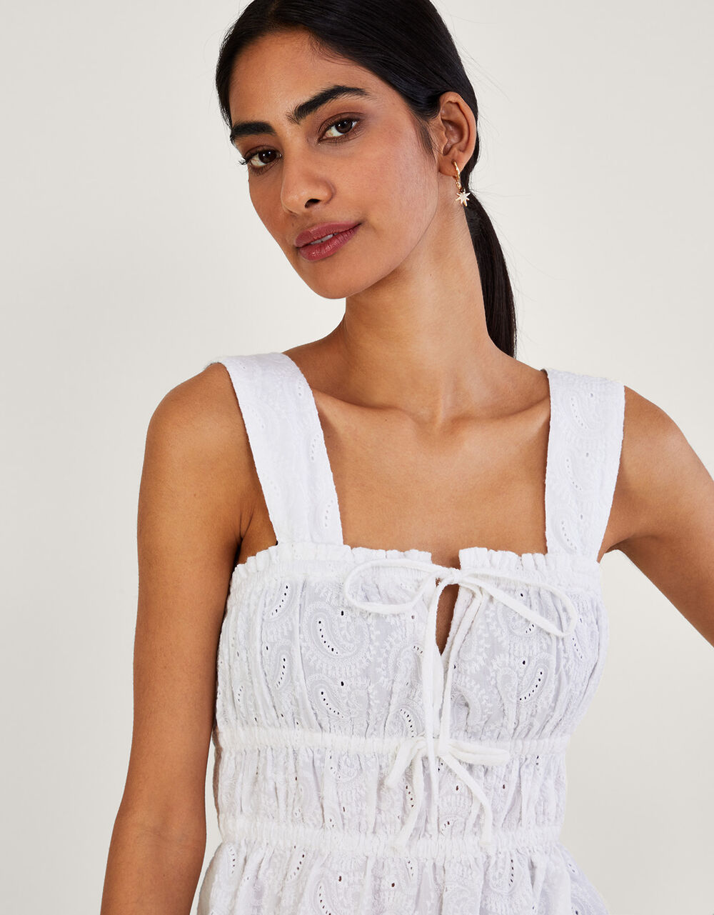 Broderie Wide Strap Cami Top White Vests, Camisoles And Sleeveless
