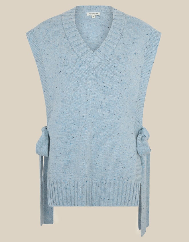 Tawn V-Neck Tie Side Knitted Vest, Blue (BLUE), large