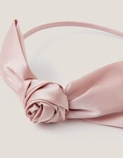Rosette Bow Satin Hairband, Pink (PINK), large