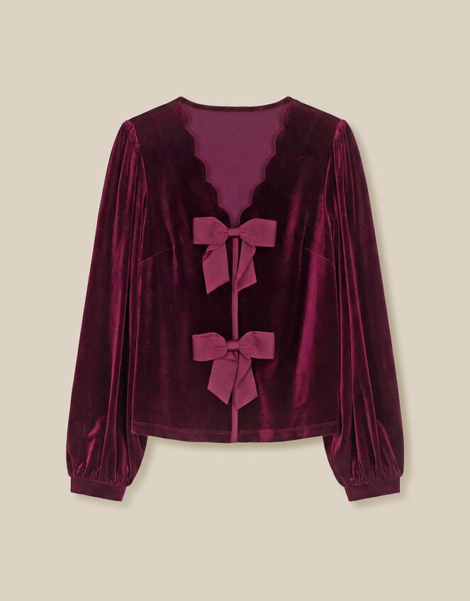 Buffy Bow Scallop Velvet Top, Red (BURGUNDY), large