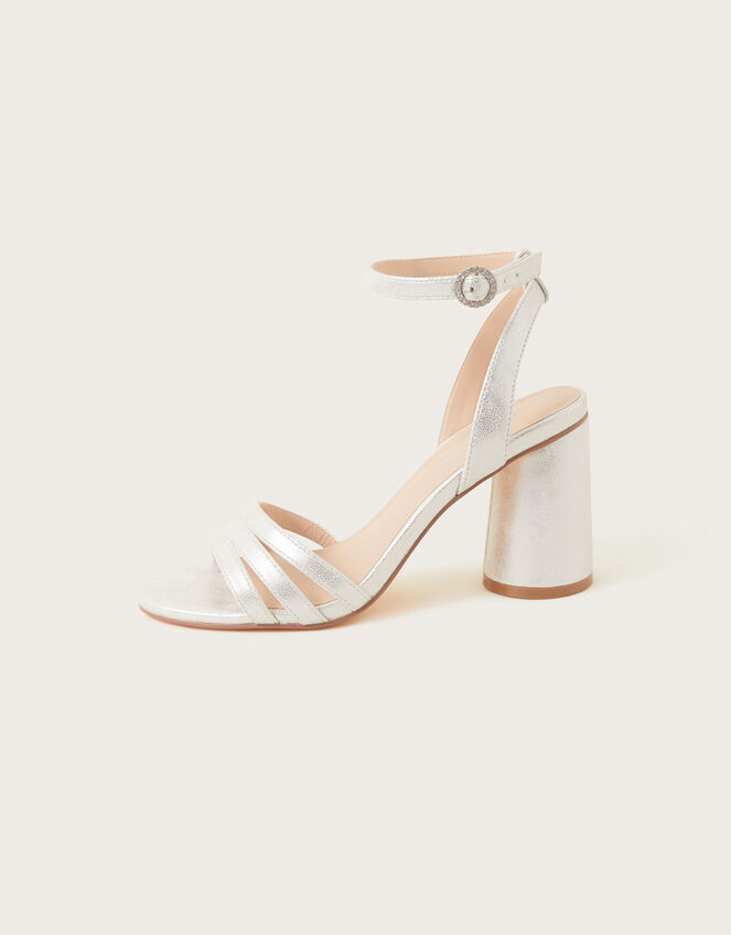 Trio Strap Block Heeled Sandals, Silver (SILVER), large