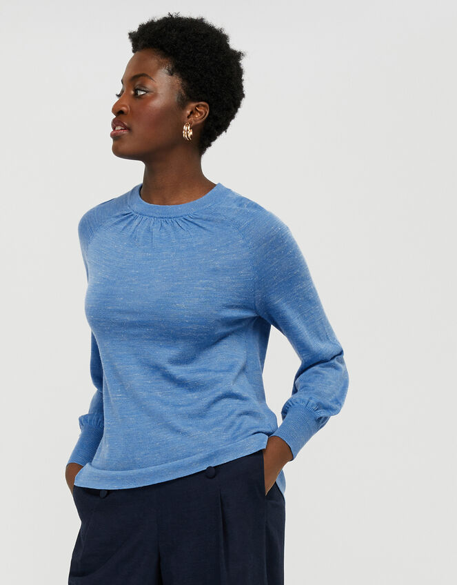 Misty Blouson Jumper in Linen Blend, Blue (BLUE), large