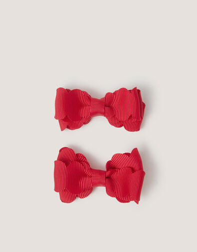 2-Pack School Scallop Bow Hair Clips, Red (RED), large