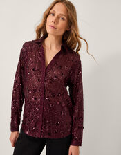 Seema Sequin Shirt, Purple (AUBERGINE), large