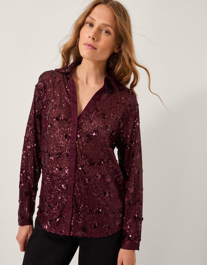 Seema Sequin Shirt, Purple (AUBERGINE), large