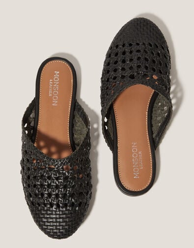 Bella Braided Leather Slipper Sandals, Black (BLACK), large