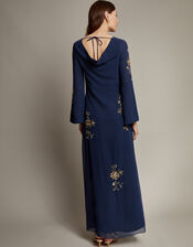 Sarah Flute Sleeve Floral Sequin Maxi Dress, Blue (MIDNIGHT), large