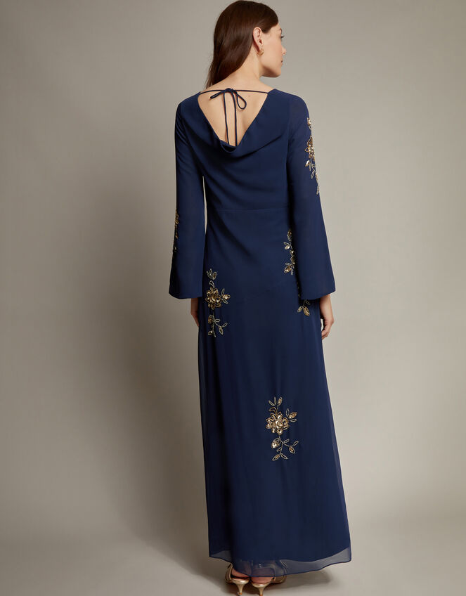 Sarah Flute Sleeve Floral Sequin Maxi Dress, Blue (MIDNIGHT), large