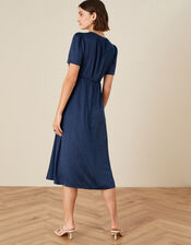 Embroidered Placement Jacquard Dress , Blue (NAVY), large