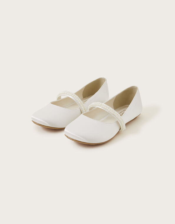 Communion Pearl Strap Ballerina Flats, White (WHITE), large