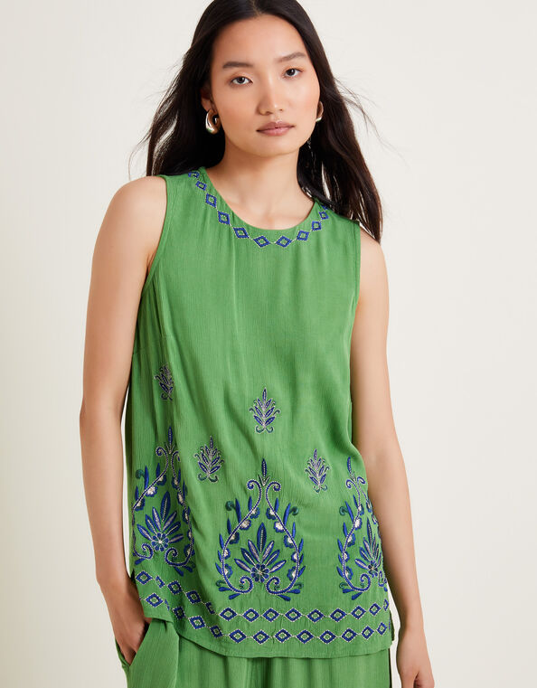 Saffron Embroidered Tank Top, Green (GREEN), large