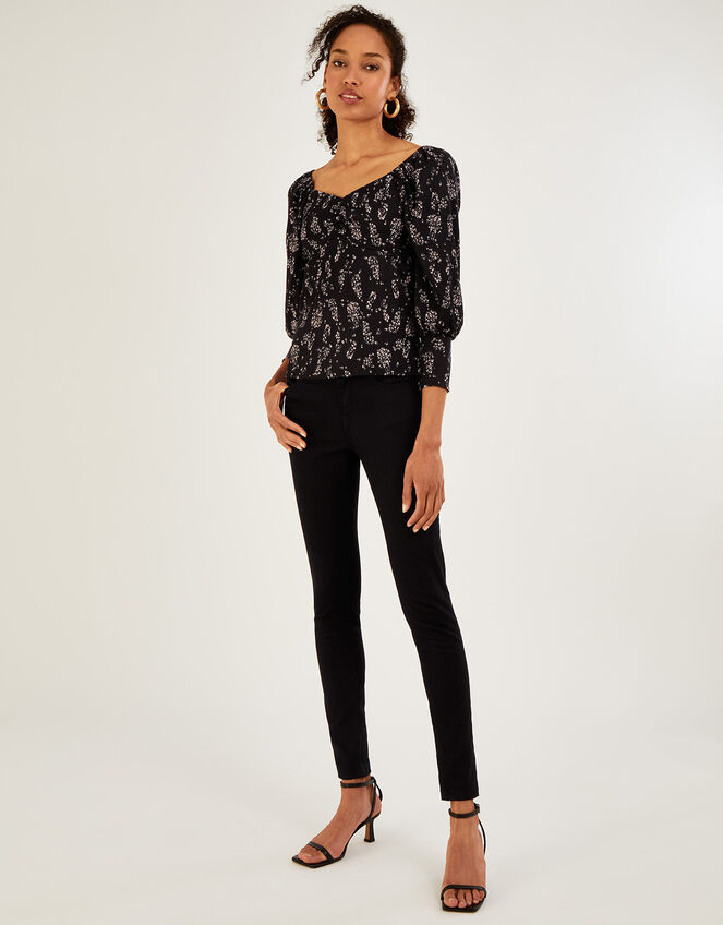 Feather Print Top, Black (BLACK), large