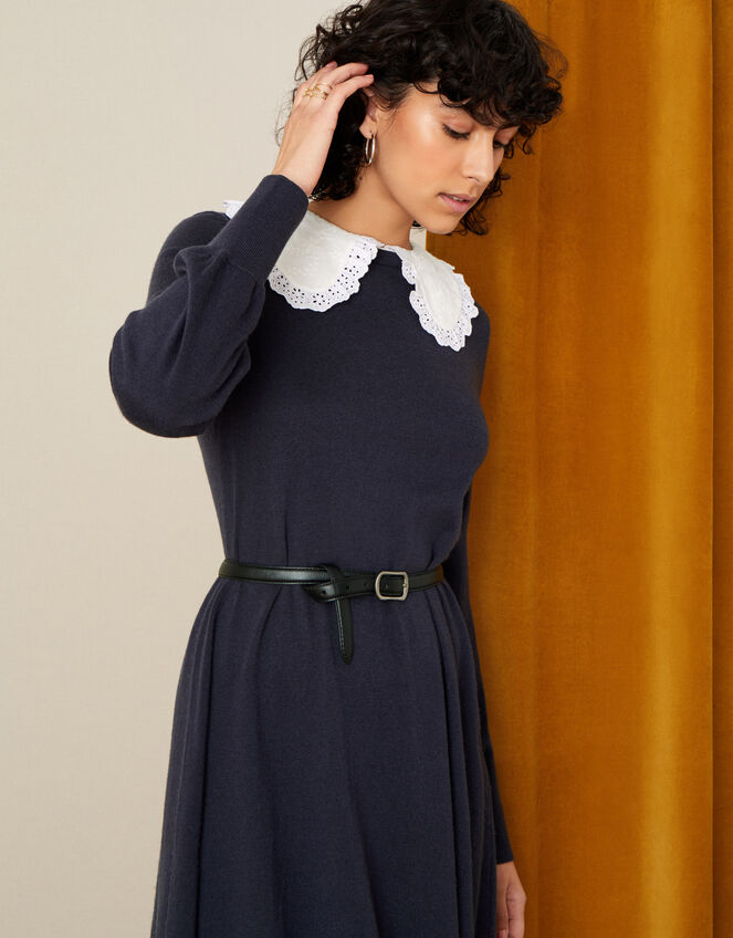 Charlotte Collar Swing Dress , Blue (NAVY), large