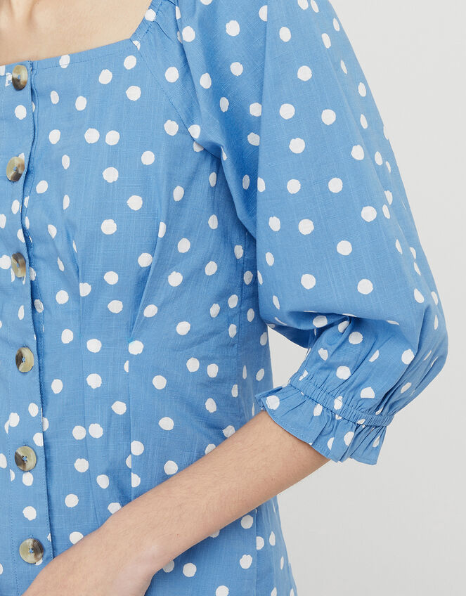Samia Spot Blouse in Organic Cotton, Blue (BLUE), large
