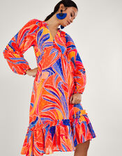 Ariel Print Tiered Dress in Sustainable Viscose, Orange (ORANGE), large