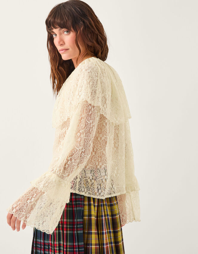 Monsoon x Sarah Corbett-Winder Oversized Collar Lace Blouse Cream