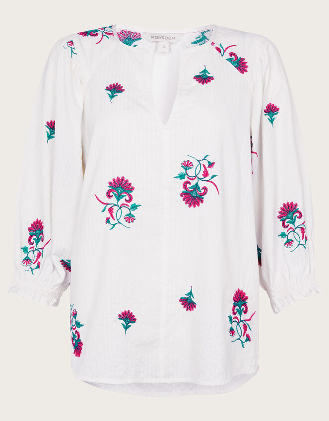 Embroidered Floral Tunic in Sustainable Cotton White