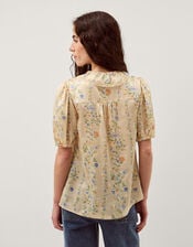 Naomi Puff Sleeve Floral Lace Blouse, Yellow (LEMON), large