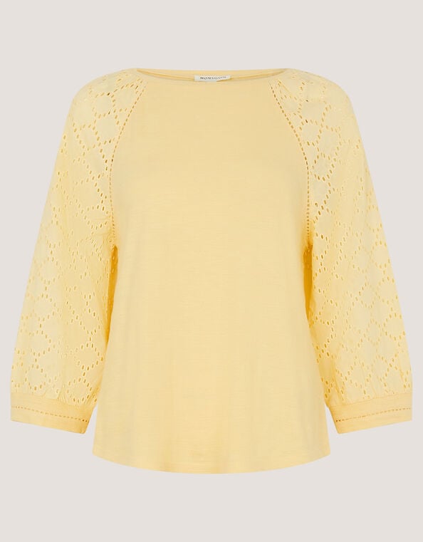 Fifi Broderie Sleeve Top, Yellow (YELLOW), large