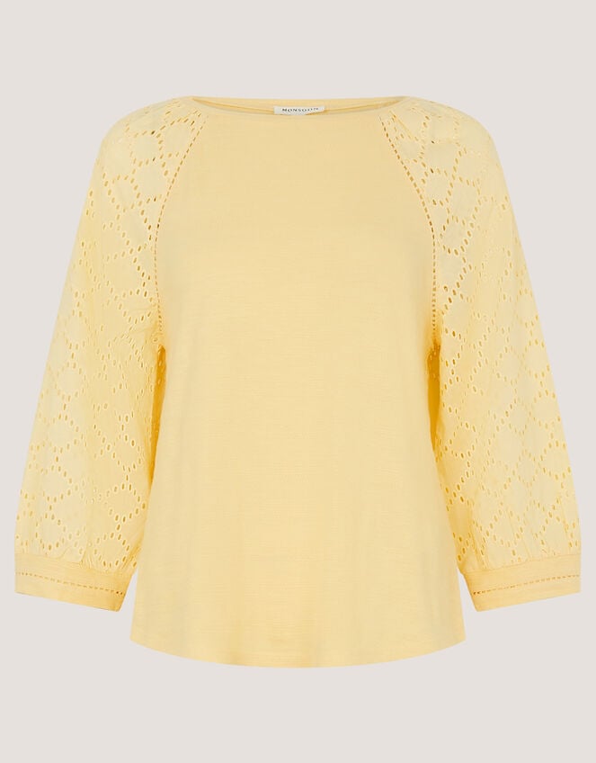 Fifi Broderie Sleeve Top, Yellow (YELLOW), large