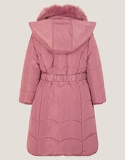 Belted Scallop Puffer Coat, Pink (PINK), large