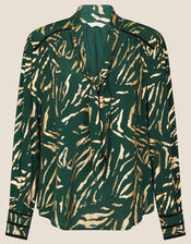 Rosetta Foil Print Pussybow Blouse, Green (GREEN), large